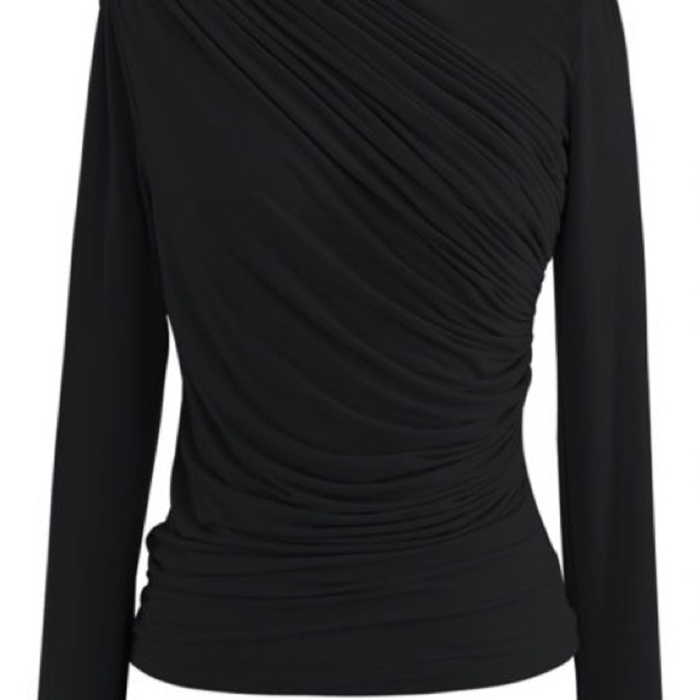 Chicwish Black Ruched Long Sleeve Blouse